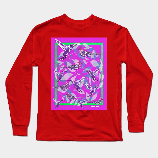 the landscape from the birds nest ecopop in floral magical zentangle art patterns Long Sleeve T-Shirt by jorge_lebeau